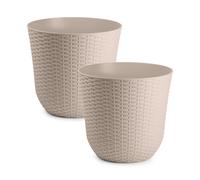 Plastic Forte Rattan - Lote de 2 Macetas Decorativas 33 cm. Uso Interior y Exterior. Marrón