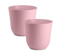 Plastic Forte Rattan - Lote de 2 Macetas Decorativas 33 cm. Uso Interior y Exterior. Rosa