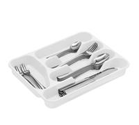 PlasticForte - Bandeja organizadora de cubiertos para cajón, tamaño grande, de plástico resistente, plástico, Blanco, 33.5 x 26.5 x 4.5 cm - Solid Base
