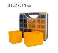 PLASTIKEN Organizador Cube Deep 31cm de Plástico Resistente con Asa, Cierres de Seguridad y Cajoncitos Extraíbles 31x27x6cm - Para piezas pequeñas