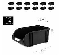 PLASTIKEN Pack 12 Unidades Gaveta Apilable Negro 16 cm x 25 cm x 13 cm. Organizador Tornillos, Cajones Apilables, de plástico.