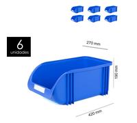 PLASTIKEN Pack 6 Unidades Gaveta Apilable Azul 27 cm x 42 cm x 19 cm. Organizador Tornillos, Cajones Apilables, de plástico.