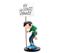 Plastoy Gaston Lagaffe Figurita Gaston y su pancarta «No a los ritmos infernales» - Resina - 24 cm
