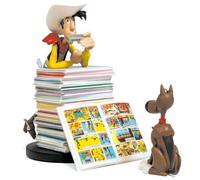 Plastoy Lucky Luke Figura Lucky Luke y Rantanplan pila de álbumes - Resina - 10 cm