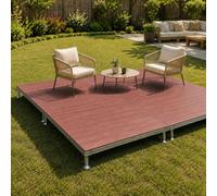 Plataforma elevada regulable, suelo exterior modular de WPC | Tarima composite con marco metálico y patas niveladoras para patio, jardín jardín, terraza, balcón, porche y camping