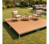 Plataforma elevada regulable, suelo exterior modular de WPC | Tarima composite con marco metálico y patas niveladoras para patio, jardín jardín, terraza, balcón, porche y camping