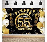 PLATEYTR 55 Años Decoración de Fiesta de Cumpleaños55 Años Fondo de Cumpleaños de Oro Negr,55 Años Banner de Fondo de Feliz Cumpleaños,Póster de Tela Cartel Extra Grande