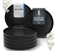 Plato de desayuno Negros Mate 6 Unidades Manhattan - Juego de Vajillas Completas para 6 Personas, de Gres Premium, Aptos Lavavajillas y Microondas - Elegantes Platos Negros - Set de Vajilla Black Line