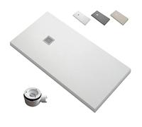 Plato de Ducha Extraplano EstiloBaño® DACOTA - Antideslizante Textura Pizarra - 80x110, Blanco RAL-9003 - Incluye Válvula Desagüe + Rejilla