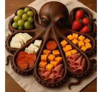 Plato de madera con forma de pulpo para carne, queso, fruta, elegante bandeja de charcutería, cocina casera, decoración para servir comida cocida, diseño único Octopus B