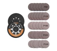 Plato de soporte MAXXT 125 mm para lijadora DA con velcro, compatible con lijadora excéntrica sin escobillas MAXXT R7303, 30 hojas de lijado (5 granas P80/P120/P180/P220/P320)