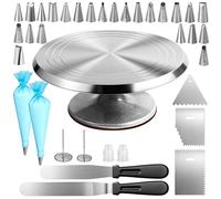 Plato Giratorio para Tartas de Aluminio, Base Giratoria Tartas de 31 cm | Boquillas Manga Pastelera, Mangas Pasteleras, Raspador y Espátula,Kit Reposteria y Pasteleria,36 Piezas Accesorios Reposteria