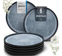 Plato grande de cerámica para 6 personas, estilo Ibiza. Juego de platos mediterráneos de alta calidad, apto para lavavajillas, microondas y resistente a arañazos. Juego de platos elegante