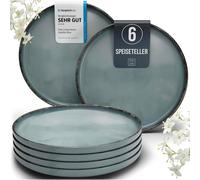 Plato grande de cerámica para 6 personas, estilo rústico. Juego de platos de cerámica de alta calidad, estilo campestre. Apto para lavavajillas, microondas y resistente a arañazos. Juego de platos lla