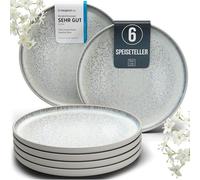 Plato grande de gres para 6 personas, estilo Ibiza. Juego de platos principales de gres mediterráneo de alta calidad, apto para lavavajillas, microondas y resistente a arañazos. Juego de platos llanos
