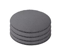 Plato Llano de Pizarra Natural, Fuentes de Cocina, Platos para Sushi, Plato de Pizarra, Bandejas para Servir Alimentos Quesos, Tapas Sushi, Negro, Tablas de Piedra Redonda 28 cm - 4 Unidades