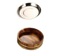 Plato Multifuncional para Alimentos Tipo Cubo de Tofu, Cuenco de Arroz | Madera y Acero Inoxidable, Superficie Lisa, para Hogar y Comedor, Color Café, Sirve Arroz y Camarón