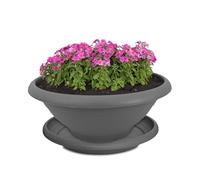 Plato y macetero resistentes a la intemperie con orificio - Macetero redondo de 30 cm en color gris como macetero resistente a las heladas para exterior - Gran maceta como decoración para tumbas