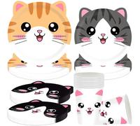 Platos con forma de gato, Vajilla De Fiesta De Cumpleaños De Gato, Juego de Suministros para Decoraciones de Fiestas de Gatos, 50PCS decoración de fiesta platos, servilletas, vasos de papel,10 persona