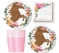 Platos de cena de papel floral y madera de fiesta de caballos y servilletas de almuerzo (sirve 16)