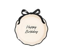 6Pk 24Cm Happy Birthday With Bow Black And Cream Plates
