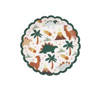 Platos de papel de dinosaurios de 18 cm, juego de 6 unidades, platos desechables, sin plástico, vajilla para fiestas infantiles, decoración para fiestas infantiles, color blanco