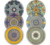 Platos de porcelana, 27 cm. Platos de desayuno de cerámica, coloridos. Platos de postre, 6 unidades. Juego de platos redondos grandes con motivos y colores, estilo bohemio