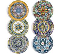 Platos para ensalada de porcelana, 21 cm. Platos de desayuno de cerámica, platos de postre, juego de 6 piezas. Pequeño juego de platos redondos con motivos y colores variados, estilo bohemio