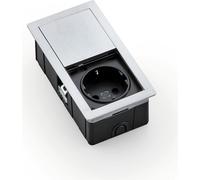 PLAZA 1: Element de enchufe de acero inoxidable cepillado - Enchufe Schuko de un solo contacto con tapa deslizante / Tomas de corriente