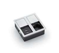 PLAZA - Enchufe de pared con 2 puertos USB, acero inoxidable cepillado. Incluye enchufes Schuko de 1 y 2 salidas con puertos USB