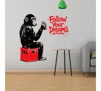 PLIGREAT Banksy Gorilla - Calcomanías de pared de vinilo extraíbles inspiradoras de Banksy Graffiti, calcomanías murales para dormitorio, sala de estar, guardería, oficina, hogar, decoración de