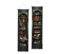 PLIGREAT Paquete de 2 tapices de pared medievales para librería, tapices verticales largos, estéticos, para colgar en la pared con borlas para dormitorio, sala de estar, amantes de los libros