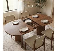 PLLBIKK Mesa De Comedor Redonda Extensible 160/200 X 90 X 75 Cm, Mesa De Comedor Extensible Ovalada, Mesa De Café Y Ocio, Para 6-8 Personas, Para Cocina, Salón (Color Nogal, 160