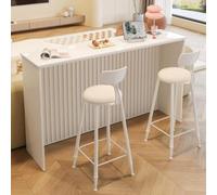 Pllrbvshs Mesa Bar Cuadrada de Piedra Sinterizada, Consola Alta y Estrecha | Mesa Bar Crema a Altura de Barra, Mesa Pub Larga con Estructura Metálica para Hogar.(180cm/70.9in)