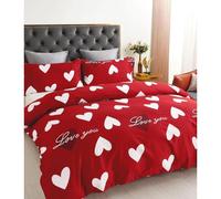 PLSS HOME Juego Funda Nórdico Microfibra Hipoalergénica Cama 90/135/150/180cm Lavable - Varios Colores Red heart Bed 180 cm