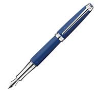 pluma caran d-ache leman pavonado azul noche adornos chapado plateado rodiado plumin oro 18k con estuche