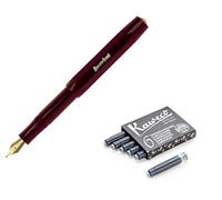 Pluma Estilográfica Fina Kaweco Classic Sport + paquete de 6 cartuchos de tinta negra (Borgoña)