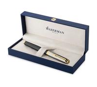 Pluma estilográfica Waterman Exceptionen metal y lacado negro con adorno doradocapuchón cinceladoplumín mediano de oro de 18 quilates