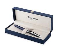 Pluma estilográfica Waterman Hémisphère | lacado negro y azul con adornos de paladio | plumín mediano de acero inoxidable | estuche de regalo