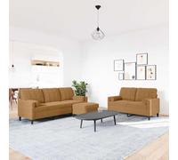 Plumbpyr Juego de 3 sofás de terciopelo marrón con cojines y rodillos, 2 plazas, 3 plazas y reposapiés, cómodo sofá tapizado para salón, oficina, habitación de invitados, relajarse y relajarse
