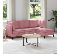 Plumbpyr Juego de muebles de salón de 4 piezas de terciopelo rosa con espacio de almacenamiento y cojines, moderno juego de muebles de salón con conjunto de asientos ergonómicos, sofá y taburete