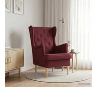 Plumbpyr Sillón de tela de color rojo vino con robusto marco de metal y marco de madera, 65 x 79 x 100 cm, cojín extraíble, silla de salón y salón con cómodo acolchado y elegantes pies cónicos de