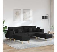 Plumbpyr Sofá con cojín de 3 piezas, tejido negro, 4 plazas, 250 x 77 x 76 cm, con otomana y cojín de respaldo, moderno sofá tapizado para salón, oficina y habitación familiar, cómodo para sentarse y