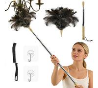 Plumero de Plumas de Avestruz, 125 CM Plumero Telescópico de Plumas de Avestruz, Plumero de Limpieza, Lavable, con Gancho y Cepillo para Grietas, Pluma de Avestruz Antiestático