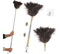 Plumero de Plumas de Avestruz, Plumero Telescopico Extensible hasta 186 cm,Lavable, Antiestático, no Raya, con Mango de, para Techos, Ventiladores de Techo, Muebles, Coches y Superficies