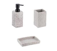 PLUS HOME Juego de dispensador baño poliresina Efecto Piedra 3 Piezas Incluye dispensador 17 * 6cm,Vaso 11 * 6.5cm, jabonera 13 * 2cm.Gris
