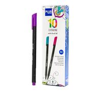 Plus Office - 10 Rotuladores de Punta Fina 0.4 mm, Ideal para Escribir, Pintar y Dibujar, Bolígrafos Escolares con Punta Fina, Tinta de Colores Neón a Base de Agua (Violeta Neón)