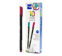 Plus Office - 10 Rotuladores de Punta Fina 0.4 mm, Ideal para Escribir, Pintar y Dibujar, Bolígrafos Escolares con Punta Fina, Tinta de Colores a Base de Agua (Carmesí)