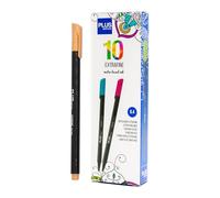 Plus Office - 10 Rotuladores de Punta Fina 0.4 mm, Ideal para Escribir, Pintar y Dibujar, Bolígrafos Escolares con Punta Fina, Tinta de Colores a Base de Agua (Verde Albaricoque)