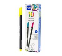 Plus Office - 10 Rotuladores de Punta Fina 0.4 mm, Ideal para Escribir, Pintar y Dibujar, Bolígrafos Escolares con Punta Fina, Tinta de Colores Neón a Base de Agua (Amarillo Neón)